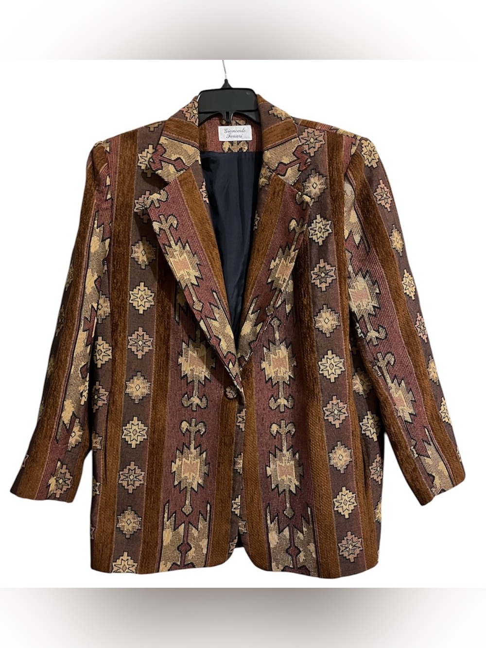 Giancarlos Ferrari Tapestry Brown Tan Burgundy Southwestern Aztec Blazer XL